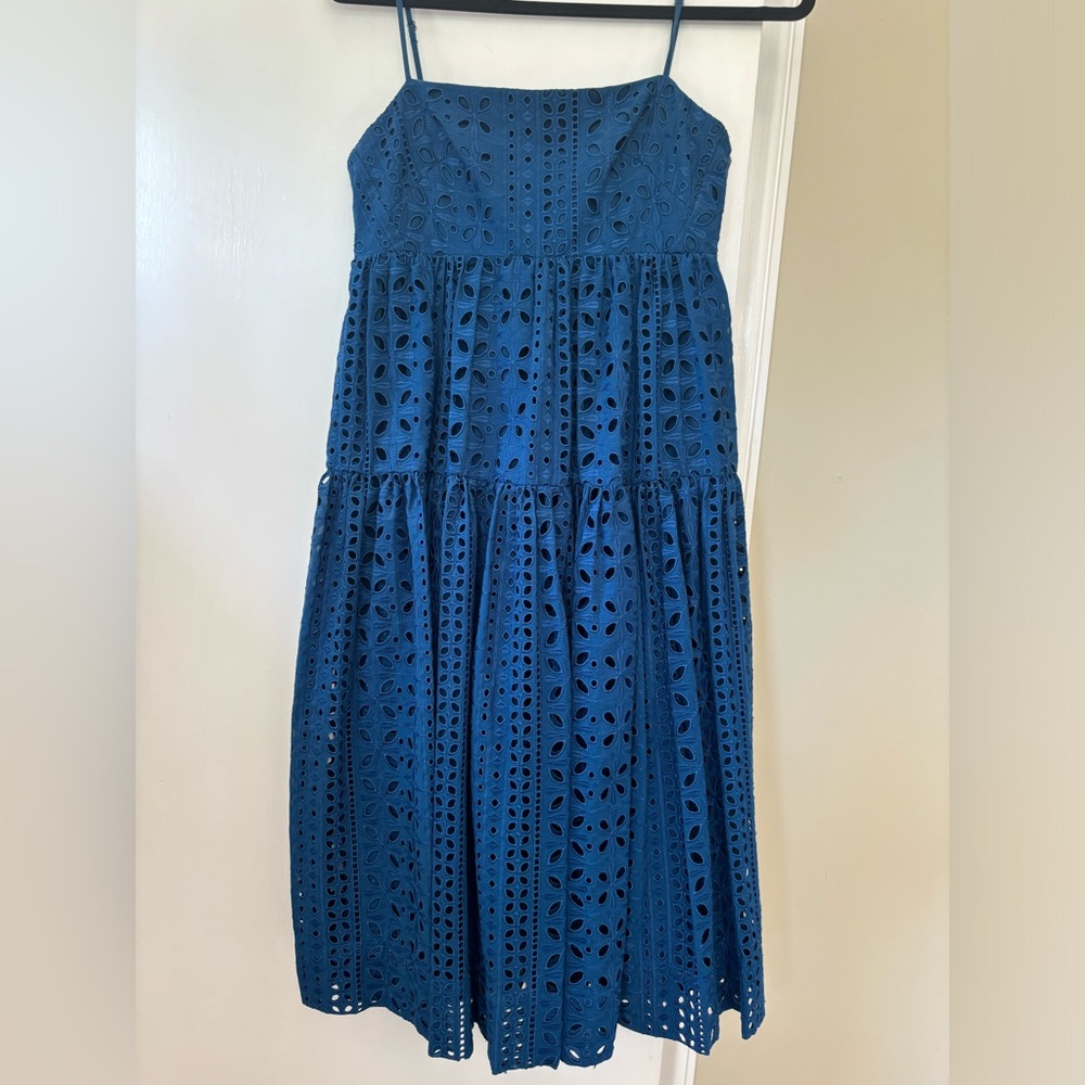 Tie back eyelet blue summer dress